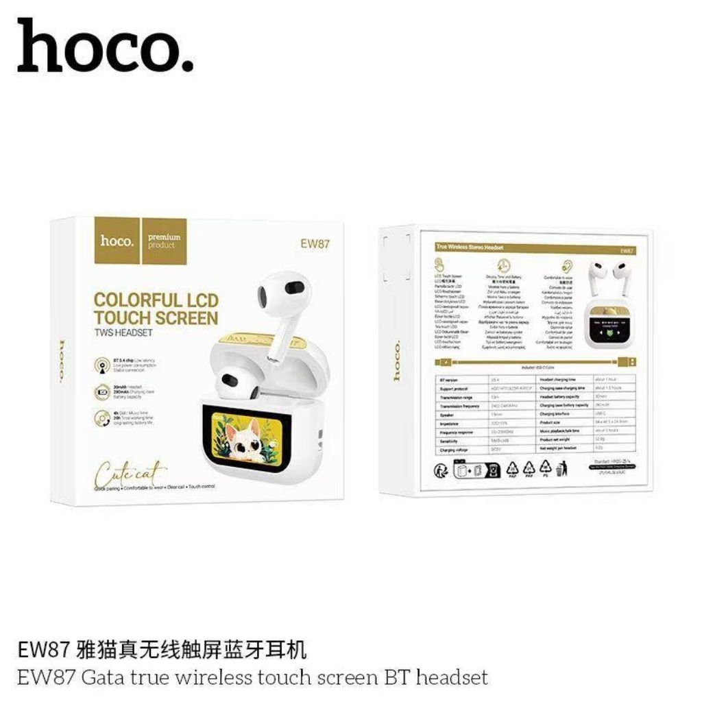 Hoco EW87 CAT หูฟังไร้สาย ลายแมวสุดคิ้วท์ หน้าจอสัมผัสอัจฉริยะ BT 5.4 ฟังก์ชั่นครบ