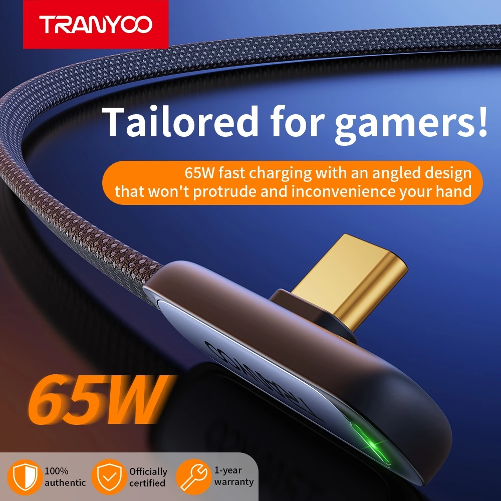 TRANYOO CC3 สายชาร์จเกม 90° สำหรับเล่นเกม 30W Ligh&ning 65W Type-C ยาว 1.2 เมตร thumbnail 4