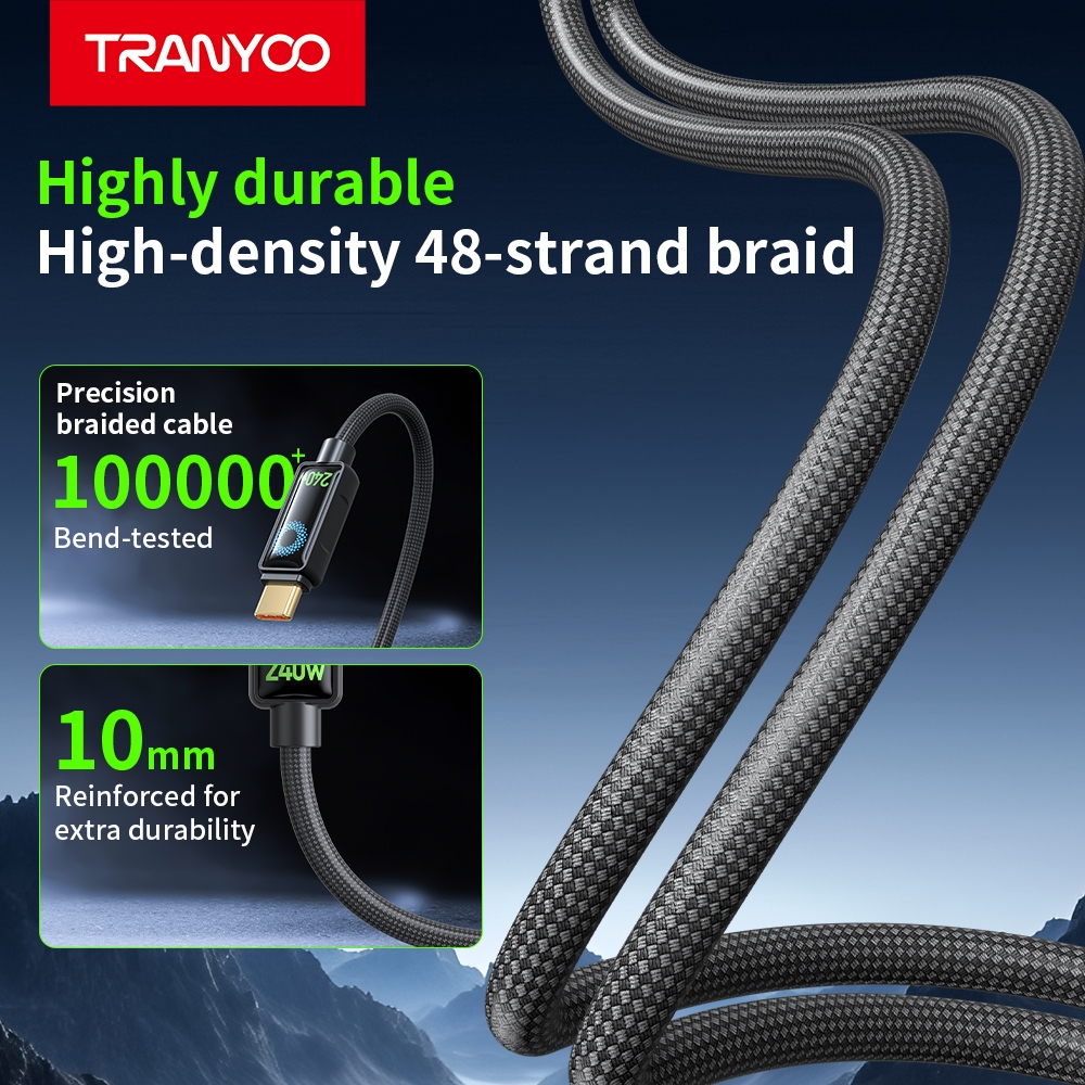 TRANYOO CC9 สายชาร์จเร็วโทรศัพท์มือถือ สายปิดเครื่องอัจฉริยะ Type-C 240W, Ligh&ning 36W, ไฟหายใจเต็มหน้าจอ ราคา ถูกที่สุด ดีลบีเคเค แกลเลอรีภาพที่ 6