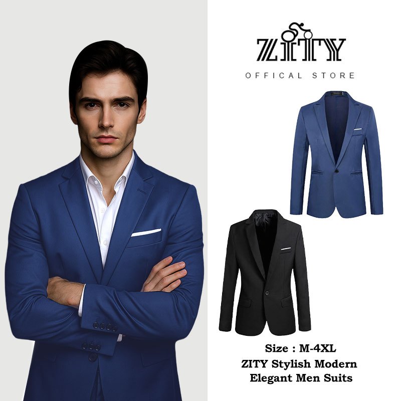 ZITY สูทธุรกิจชาย แจ็คเก็ตทางการสไตล์เกาหลี Lelaki แจ็คเก็ตสูททรงสลิมฟิตสำหรับงานแต่งงาน