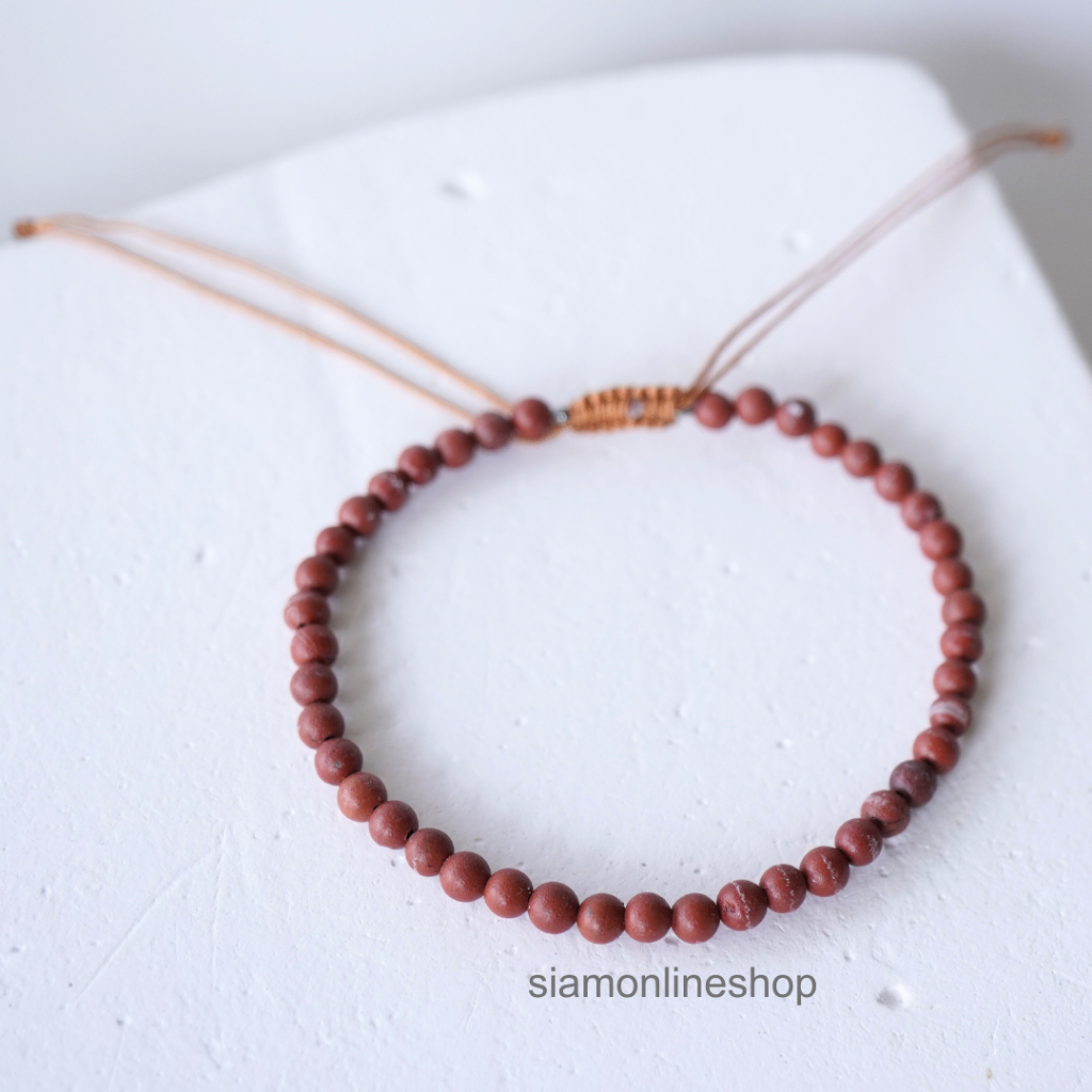 Minimalist bracelet - Red Jasper stone หินเรดจัสเปอร์ 3 มม. สร้อยข้อมือ เชือกถัก by siamonlineshop - รูปที่ 3