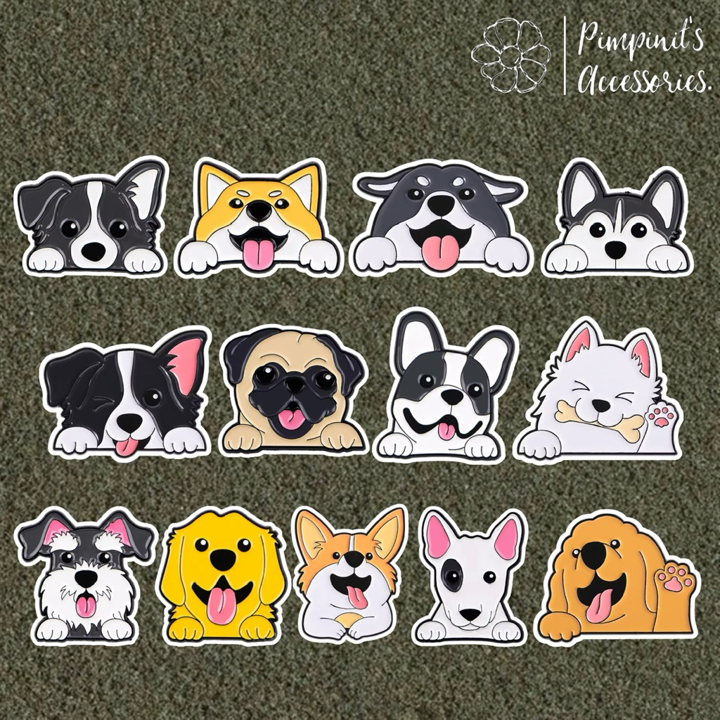 ✿ ร้านในไทยพร้อมส่ง : เข็มกลัดลายสุนัขหลายสายพันธ์ | CORGI, SAMOYED & SHIBA INU DOG Enamel Brooch Pin Set.