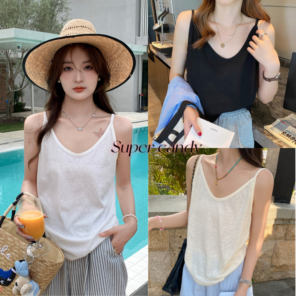 SuperCandy🌷สื้อเอวลอยผ้าฝ้ายป่านข้อต่อ ทรงหลวม สวมใส่ได้ทั้งในและนอก