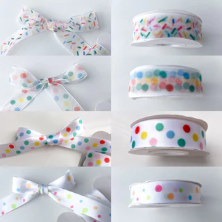 ♡ พร้อมส่ง | (5 หลา / ม้วน) Colorful dot / sprinkle Ribbon โบว์ ริบบิ้น ลายจุด สีสันสดใส ขนาด 25 mm / 2.5 cm