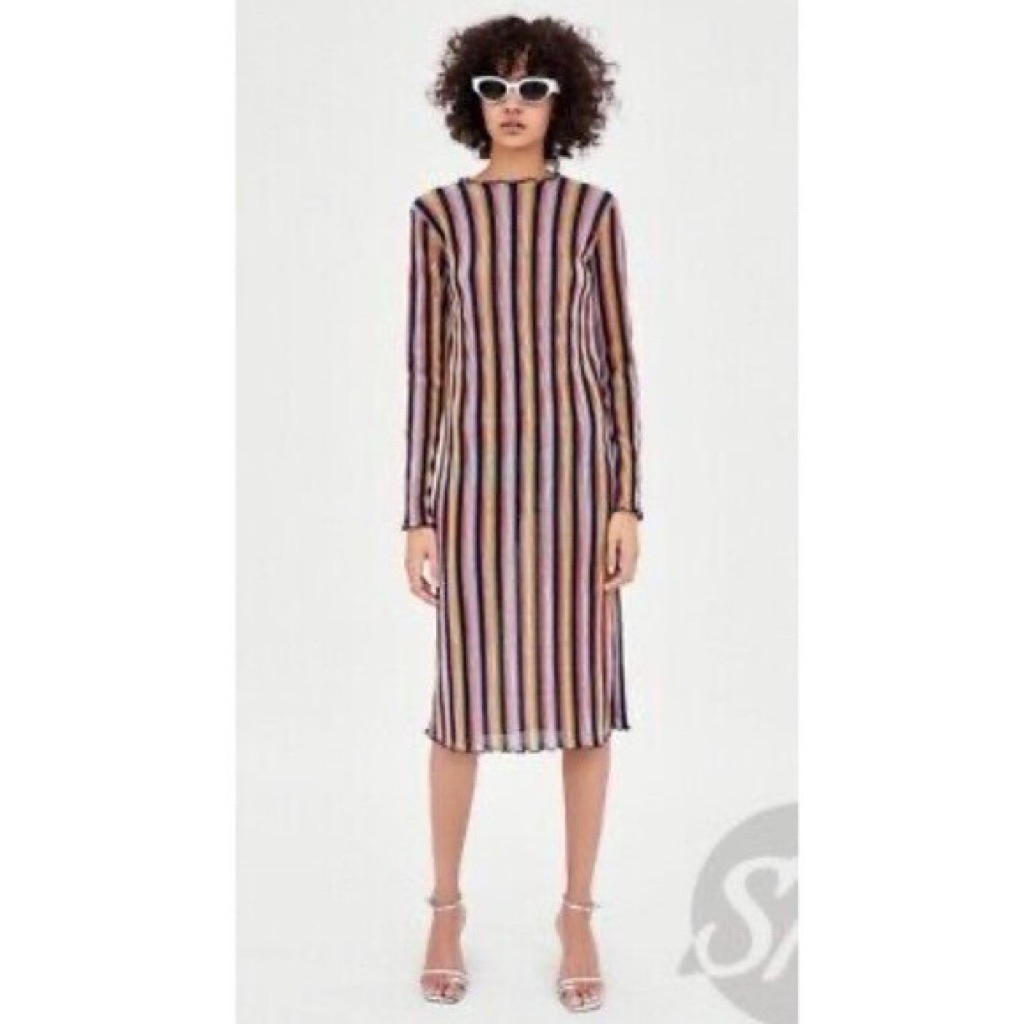dressเดรส midi zara แท้ ผ้าพลีท ของใหม่