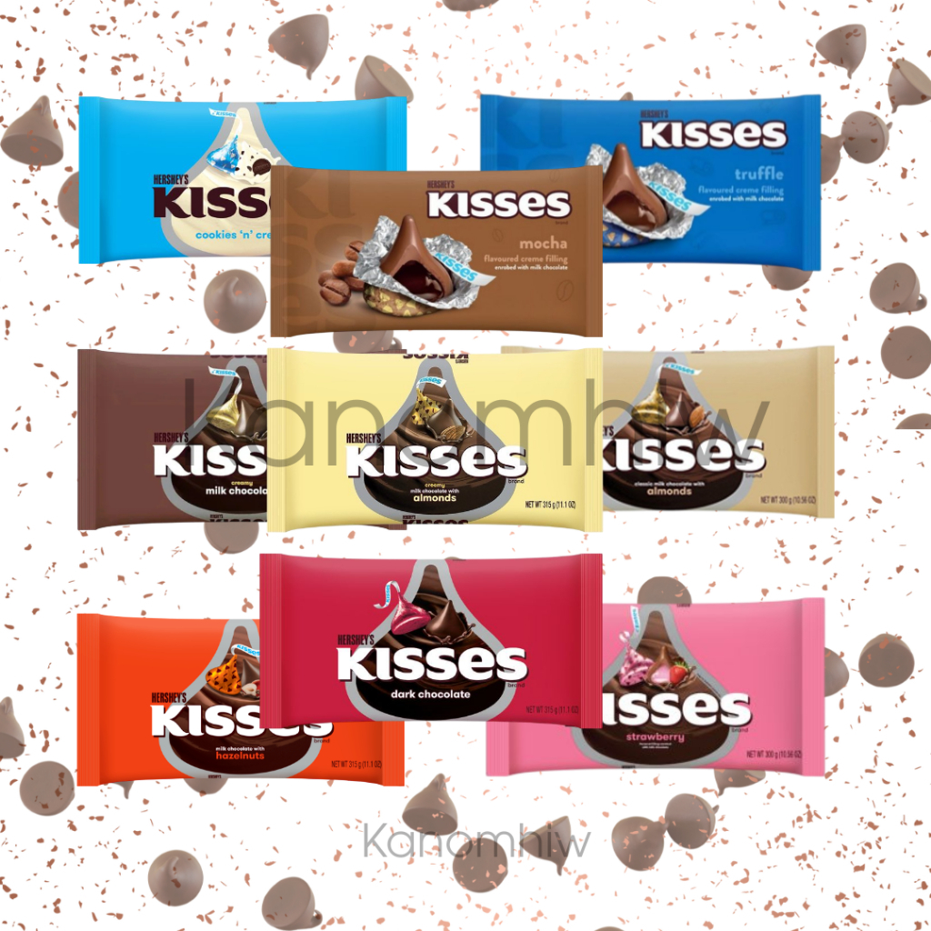 Hershey’s kisses Chocolate ช๊อคโกแลตห่อหุ้มด้วยกระดาษฟลอยล์สีสวยๆ พร้อมรสชาติที่อร่อย มี 9 รสชาติ สิ