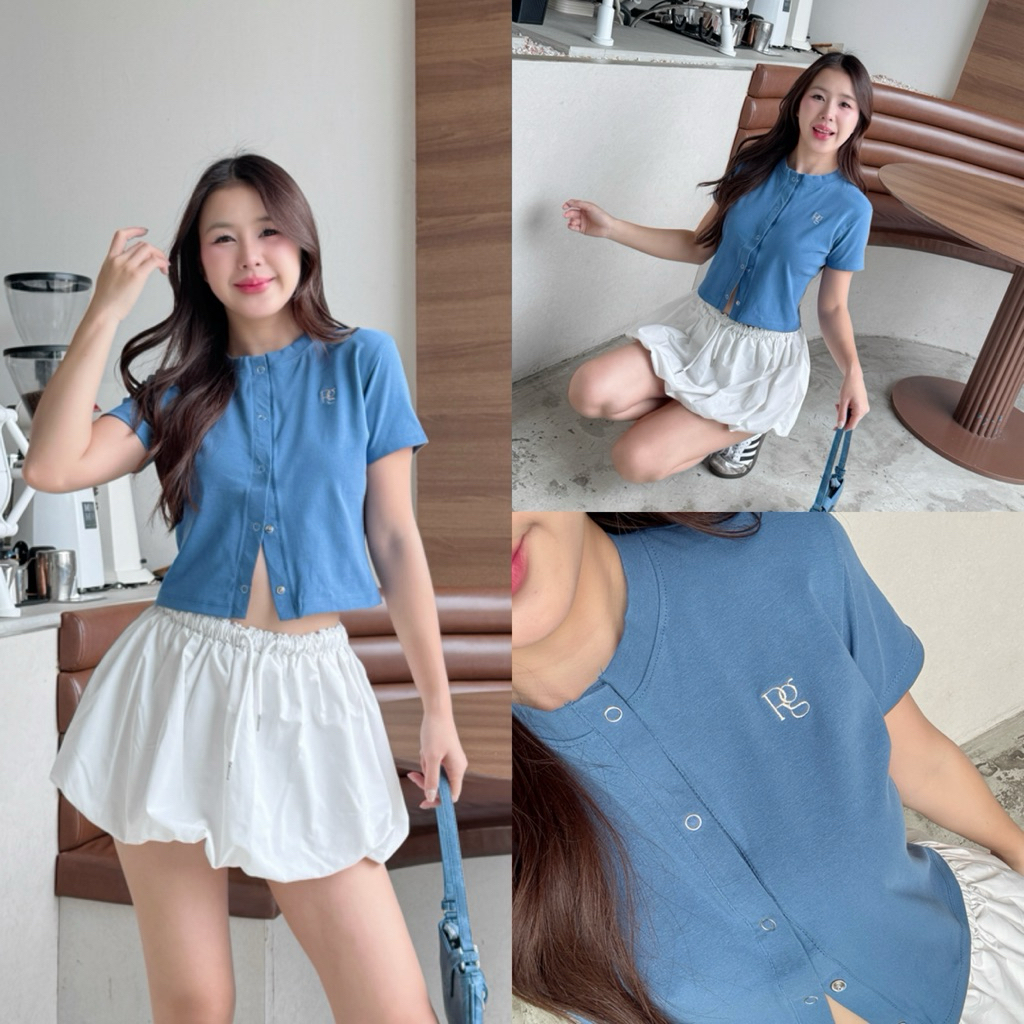 RICHYGIRL | Tyla Top เสื้อยืดแขนสั้น ผ้าหนานุ่มนิ่ม กระดุมสแนปทรงสวย (Size:S/M/L) ในไลฟ์1xx รูปที่ 4