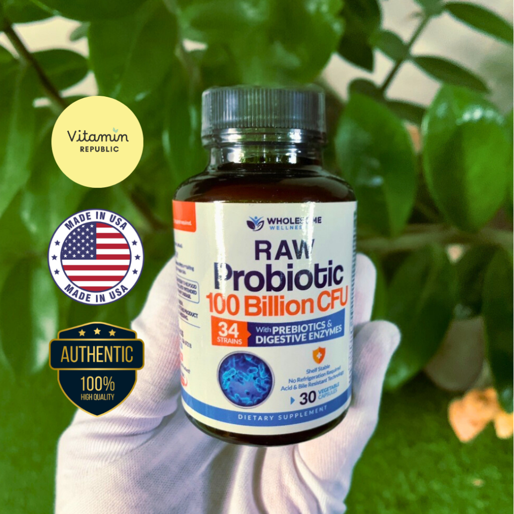 RAW Probiotic (100 Billion CFU - 30 capsules) by Wholesome Wellness โพรไบโอติกส์