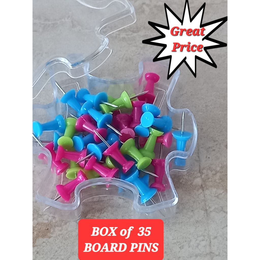 BOX of 35 Notice Board Pins Nail Pin Various Colors Push Pin OFFICE STATIONERY