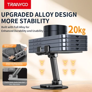 TRANYOO ZM4 ขาตั้งโทรศัพท์มือถือโลหะ รองรับการหมุน 360 องศา ฐานอลูมิเนียมขนาดใหญ่ ออกแบบให้ปรับขยายได้ มั่นคงและไม่ลื่น
