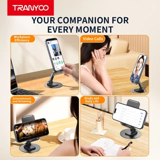 TRANYOO ZM4 ขาตั้งโทรศัพท์มือถือโลหะ รองรับการหมุน 360 องศา ฐานอลูมิเนียมขนาดใหญ่ ออกแบบให้ปรับขยายได้ มั่นคงและไม่ลื่น