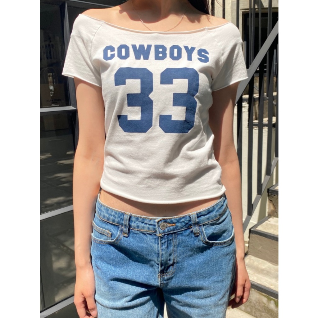 (พร้อมส่ง) BrandyMelville Bonnie Cowboys 33 Top เสื้อปาดไหล่ เสื้อยืด เสื้อแขนสั้น ของแท้จากช็อป