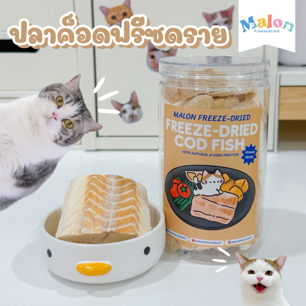 ปลาค็อดฟรีซดราย MalonFreezedried / ขนมหมาฟรีซดราย ขนมแมวฟรีซดราย