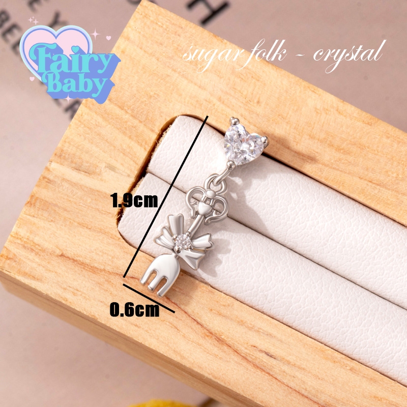 Fairybaby จิว Sugar Folk - Crystal ( 1 ชิ้น) แป้นแบน รูปหัวใจ ห้อยตุ้งติ้ง ส้อมติดโบว์ สไตล์เก๋ (J3-135)