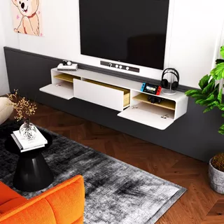 Tomato Home ชั้นทีวีติดผนัง Desire wall TV unit กว้าง200ซม | ชั้นทีวีมินิมอล เหมาะทีวีใหญ่สุด 85นิ้ว