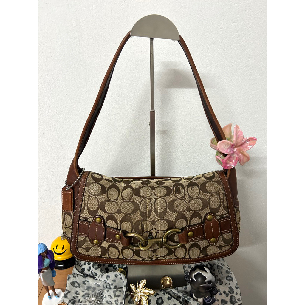 (Used )Vintage Coach แท้ | Vintage COACH Ergo Belted Flap Bag in signature Jaquard and leather brown