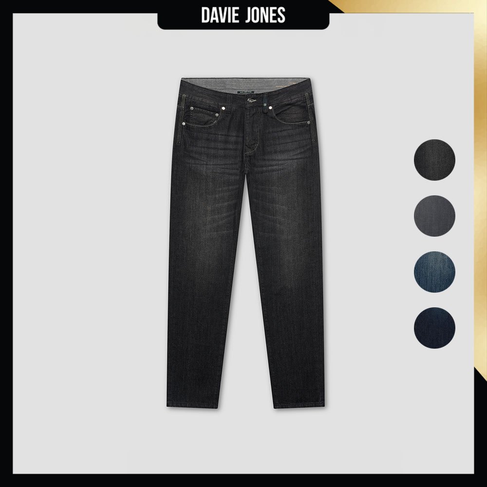 DAVIE JONES [BE FEARLESS] กางเกงยีนส์ผู้ชาย Slim Straight Fit Jeans  สีดำ เทา กรมกลาง กรมเข้ม ES0001 – โปรปัง