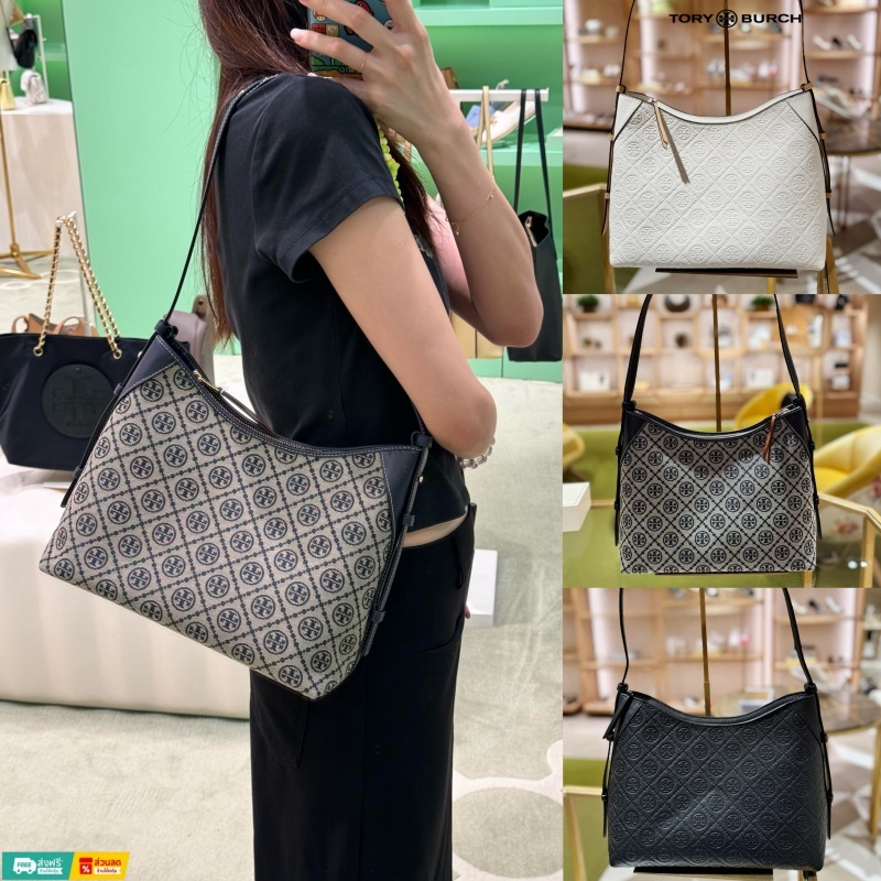 ของแท้ 100%Tory Burch T Monogram Messenger crossbody Bag กระเป๋าสะพายไหล่ขนาดใหญ่ ปรับสายไ