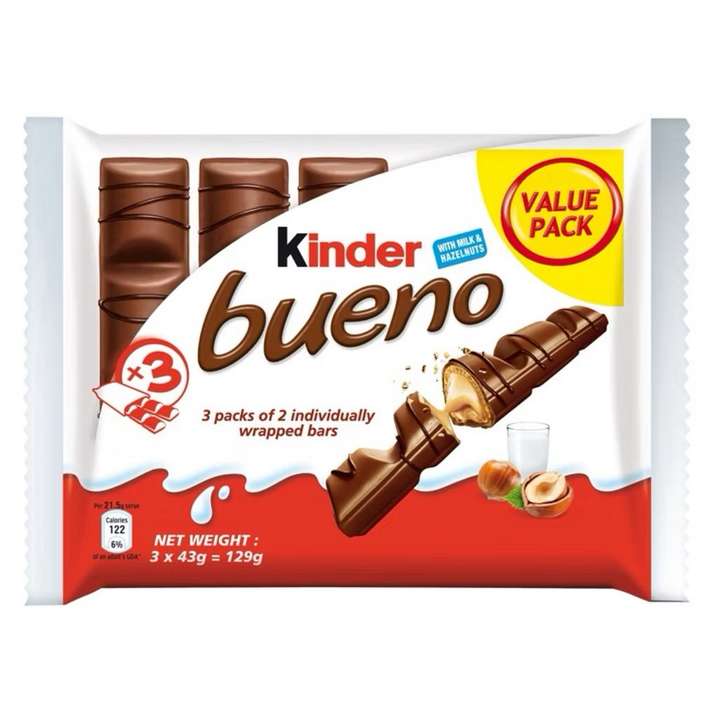 Kinder Bueno เป็นช็อกโกแลตบาร์ นำเข้าจากมาเลเซีย