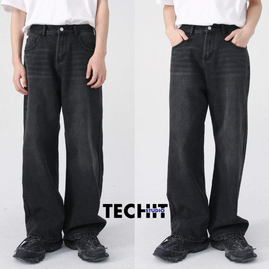 TECHIT COMMON BLACK FADE BAGGY JEANS กางเกงยีนส์ขากระบอกใหญ่สีดำเฟดสุดฮิต