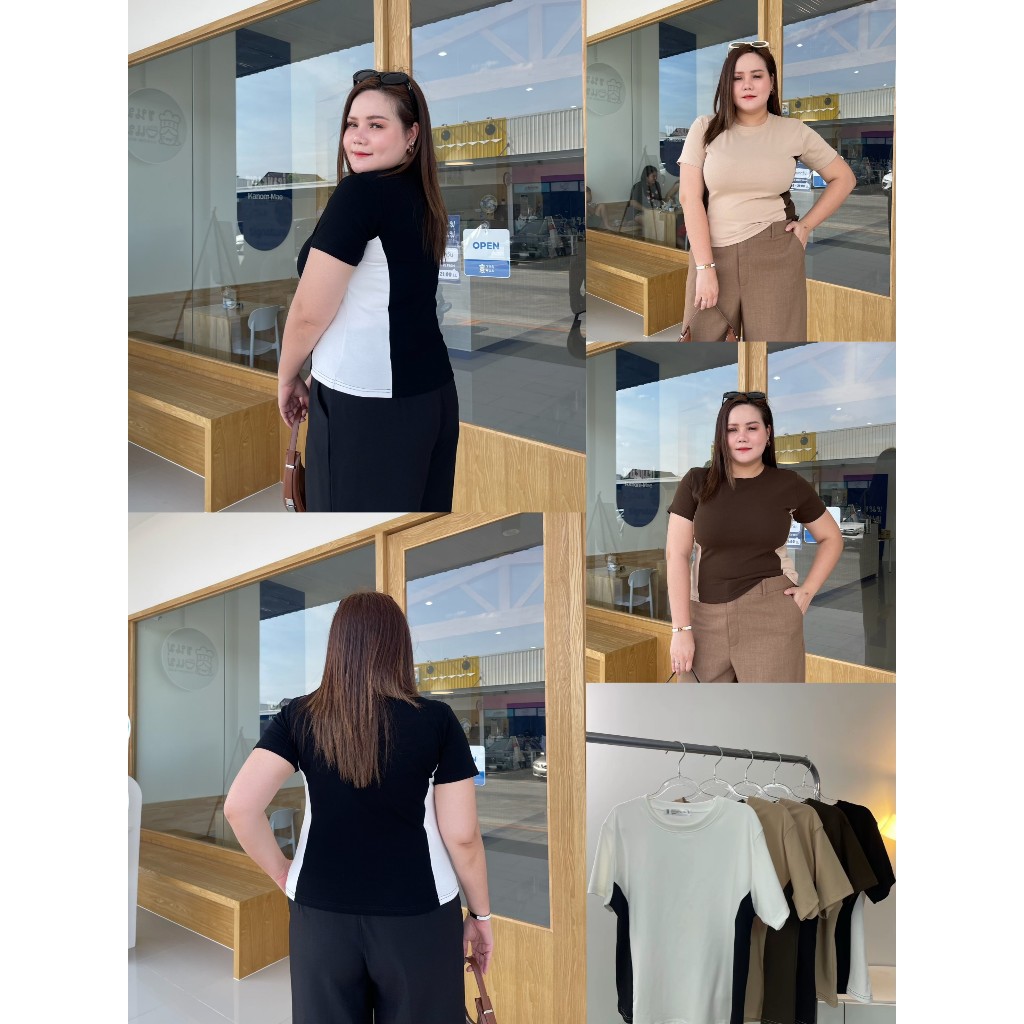 V07- เสื้อยืด แถบข้าง คอกลม