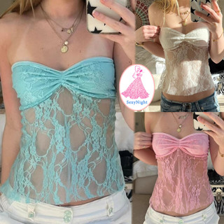 SexyNight🌟🌟เสื้อกั๊กเซ็กซี่ เสื้อเกาะอกลูกไม้ ทรงสั้น หลังเป…