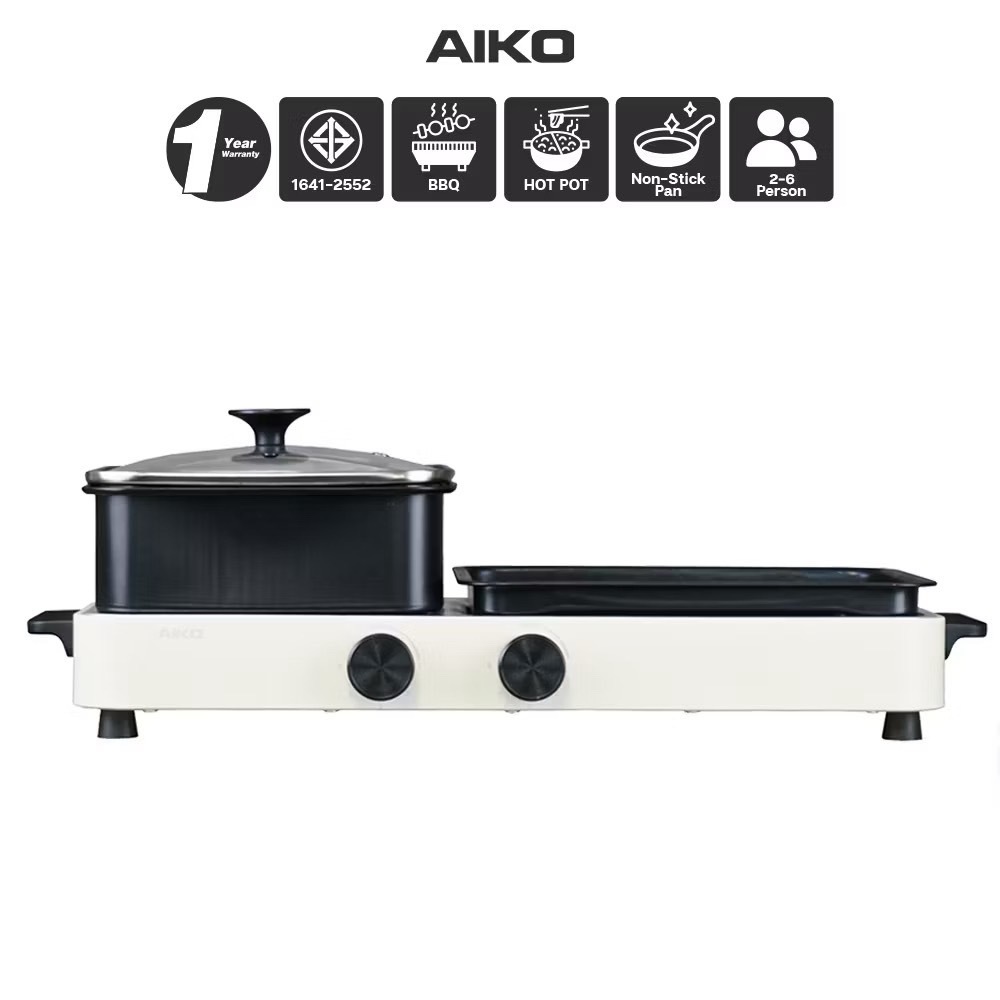 AIKO เตาปิ้งย่างเอนกประสงค์ 2in1 ถอดล้างได้ รุ่น AK-2104A ปิ้งย่าง ชาบู รับประกัน 1 ปี