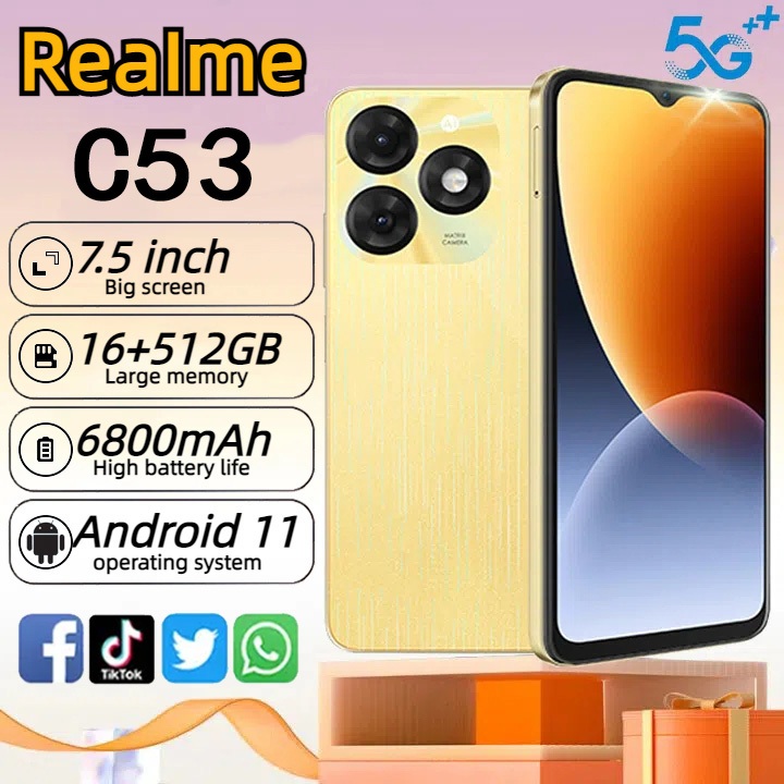 ReaIme C53 สมาร์ทโฟน Android 5G ดั้งเดิม มือถือใหม่เอี่ยม 16+512GB หน้าจอ OLED 6.7 นิ้ว 6800mAh COD