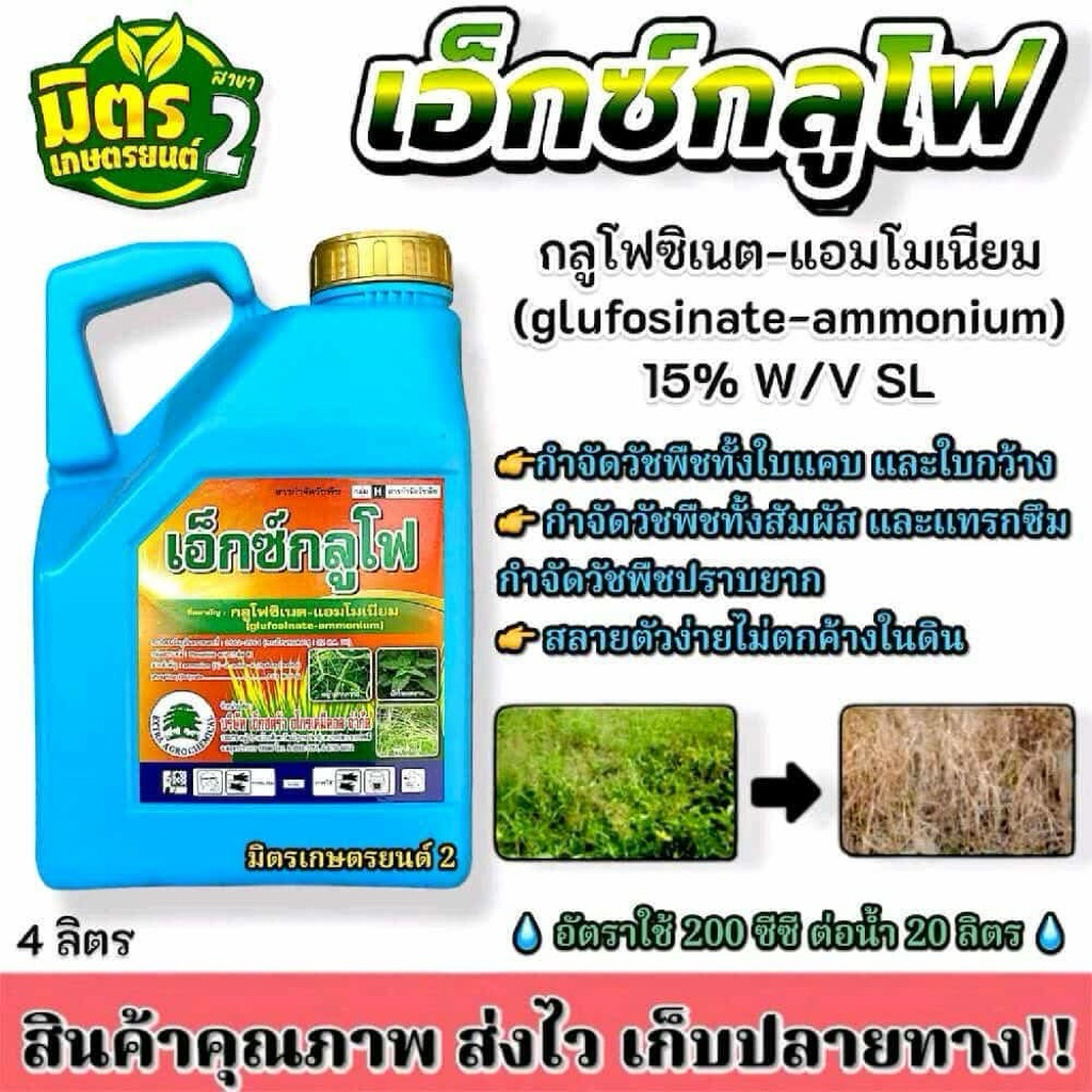 *แกลอนฟ้า*กลูโฟซิเนต15 ขนาด4ลิตร ปราบวัชพืชในนา ในสวน ในไร่ ทั้งใบแคบใบกว้างทุกชนิด สลายตัวง่ายไม่ตกค้างในดิน