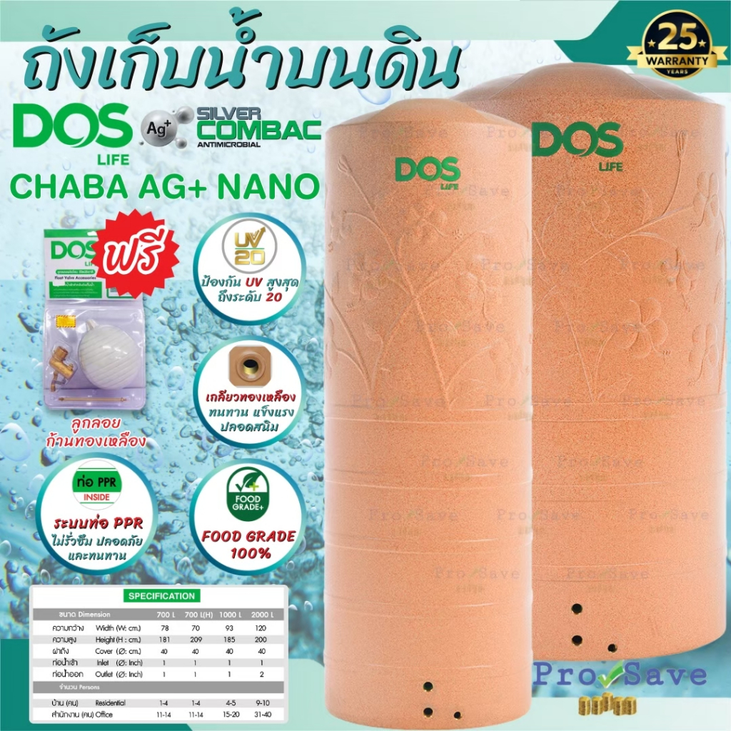 💥ส่งด่วน แถมลูกลอย💥ถังเก็บน้ำ ถังเก็บน้ำบนดิน ชบานาโน พิงค์โกลด์ Dos Chaba Nano 400-2000ลิตร ชบา