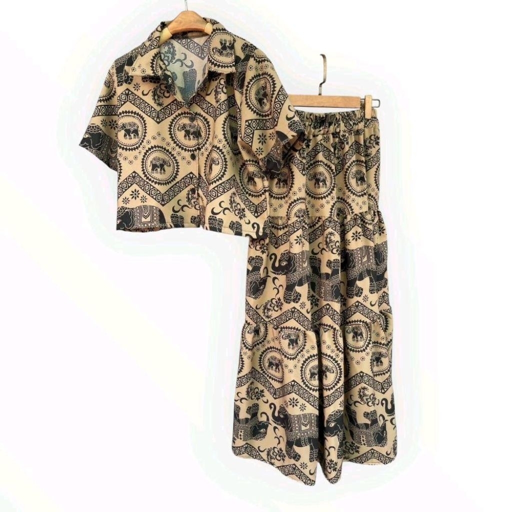 ใหม่. 2 Set ชุดเซ็ทกระโปรงลายช้างสาวอวบ( อก 36 - 44 นิ้ว) ใส่สวย - รูปที่ 4