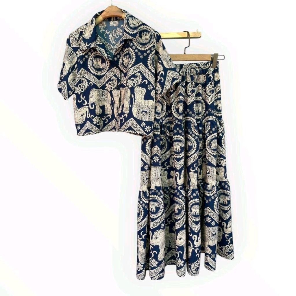 ใหม่. 2 Set ชุดเซ็ทกระโปรงลายช้างสาวอวบ( อก 36 - 44 นิ้ว) ใส่สวย - รูปที่ 3