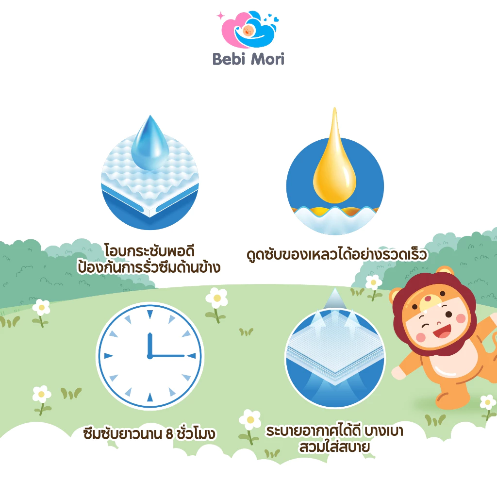 Bebi Mori กางเกงผ้าอ้อม เบบี้โมริ Airy Slim  ผ้าอ้อมสำเร็จรูป นุ่ม บางเบา ผ้าอ้อมเด็ก thumbnail 3
