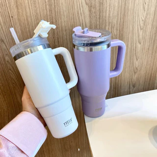 TYESO แก้วน้ำ รักษาความเย็น/ความร้อน แก้วน้ําสูญญากาศ พร้อมหูจับ พร้อมหลอดดูด TS-8866 TS-8868