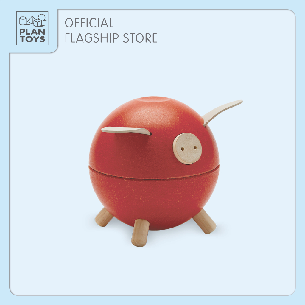 PlanToys ของเล่นไม้ 8708 Piggy Bank Red - Orchard กระปุกหมูออมสิน - แดง เสริมพัฒนาการ สำหรับเด็กอายุ 3 ปี ขึ้นไป
