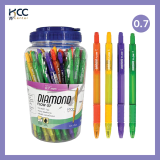 (ยกกระปุก/50ด้าม) ปากกา ปากกาลูกลื่น Diamond รุ่น Flow 0.5 0.7 มม หมึกน้ำเงิน ด้ามหลากสี คละสี