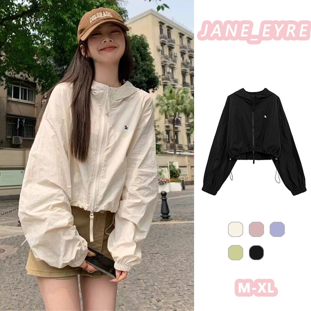 เสื้อแจ็คเก็ตป้องกันแสงแดดหลวมสั้นผู้หญิงเสื้อบางฤดูร้อนเสื้อแจ็คเก็ตคลุมด้วยผ้าอเนกประสงค์ JN