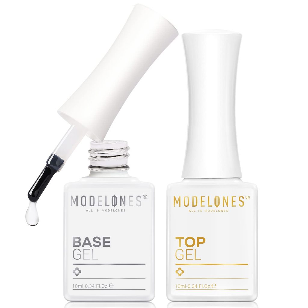 Modelones ชุดเบสและท็อปเจล 2 ขวด – พร้อมส่ง เคลือบเงาสวย กันชื้น ติดทนนาน ลอกออกง่าย