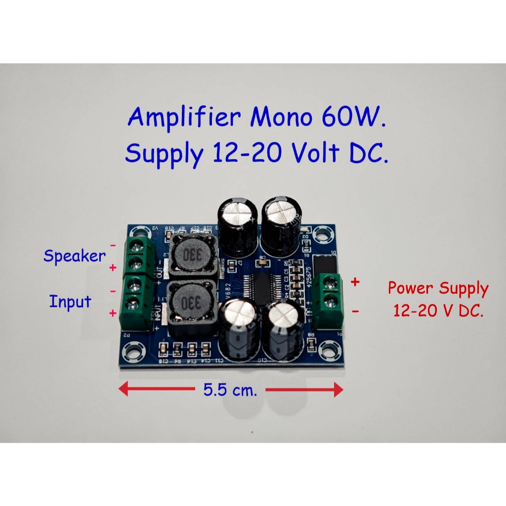 บอร์ดขยายเสียงMono 60W. Supply 12-20 V.DC(3Amp). Amplifier board Mono Digital Audio Power Amplifier 