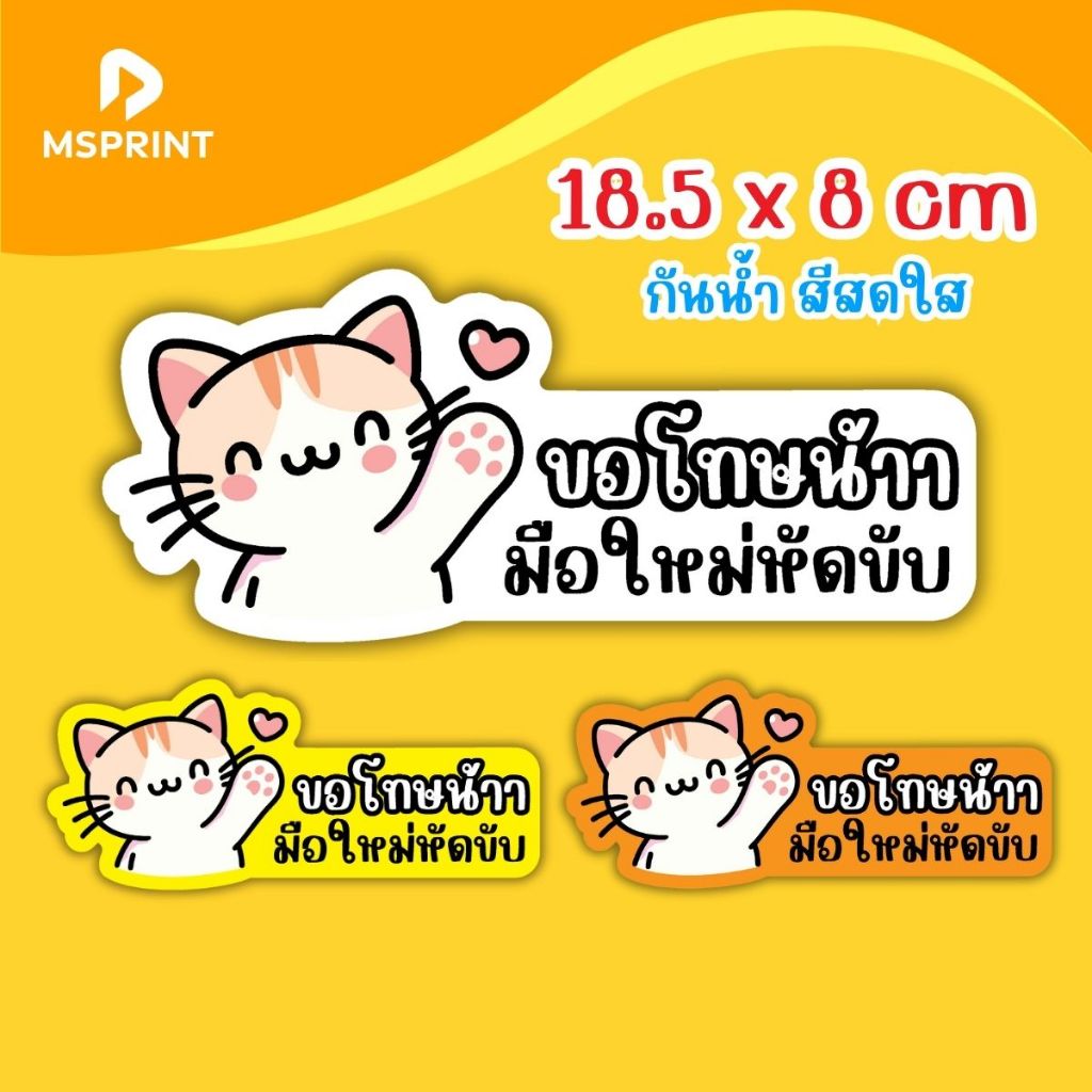 พร้อมส่ง - สติ๊กเกอร์ติดรถ น้องแมว มือใหม่หัดขับ สติ๊กเกอร์น้องแมว กาวแน่น ติดง่าย กันน้ำ PVC