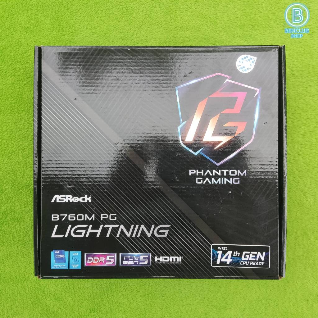 MB ASROCK B760M PG LIGHTNING DDR5 LGA1700(ใส่เจน12-14) อุปกรณ์ครบกล่อง ประกันศูนย์JIB 11/27 เมนบอร์ด