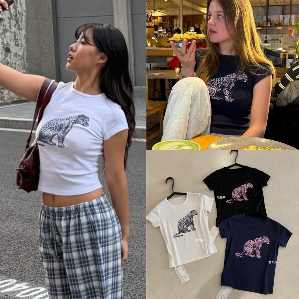 🧡🧵 🇰🇷 W6322 เสื้อยืดแขนสั้นคอกลม ทรงเบสิค สกรีนลายเสือ แต่งสี ผ้าดีใส่สบาย ผ้าแฟชั่นเกาหลี TAG WG.WE 🧵🧡