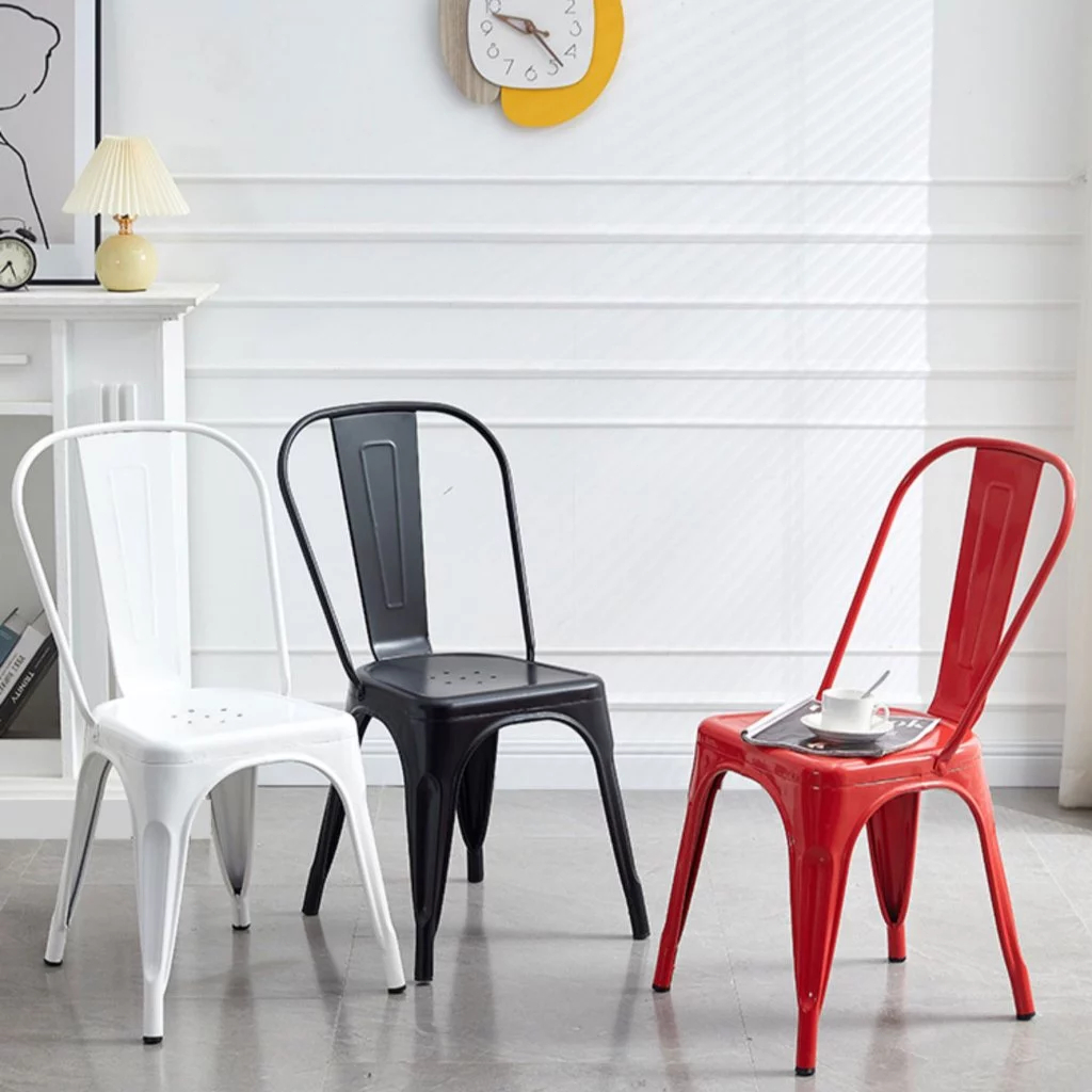 【YU-UP】 เก้าอี้เหล็ก มีพนักพิง TolixChair ซ้อนได้ 46x44x85cm เก้าอี้ร้าน - รูปที่ 3