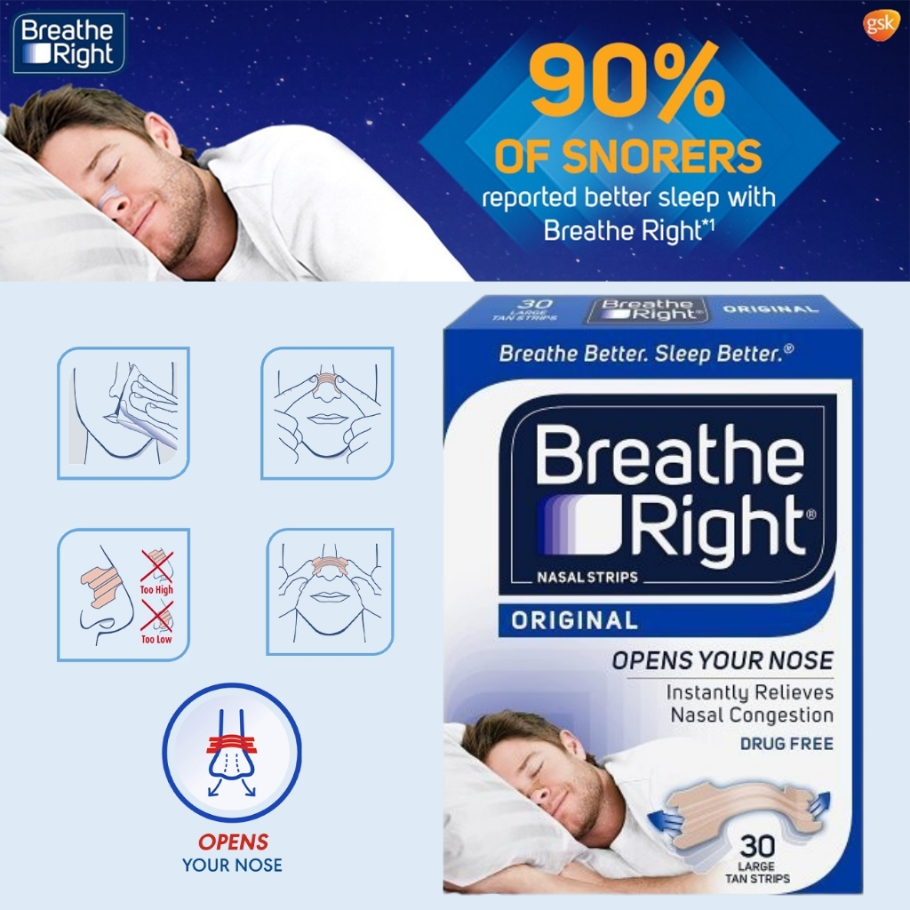 (เตรียมจัดส่งสินค้า)Breathe Right Nasal Strips – Original (Large, 30 Strips)