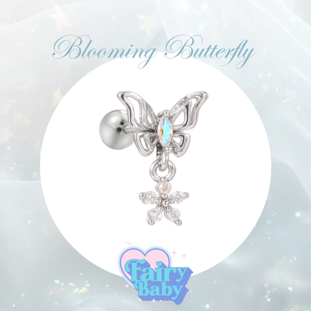 Fairybaby จิว Blooming Butterfly (1 ชิ้น) จิวต่างหู ตุ้งติ้ง รูปผีเสื้อ ดอกไม้ จิว แฟชั่น สวยมาก (J1-010)