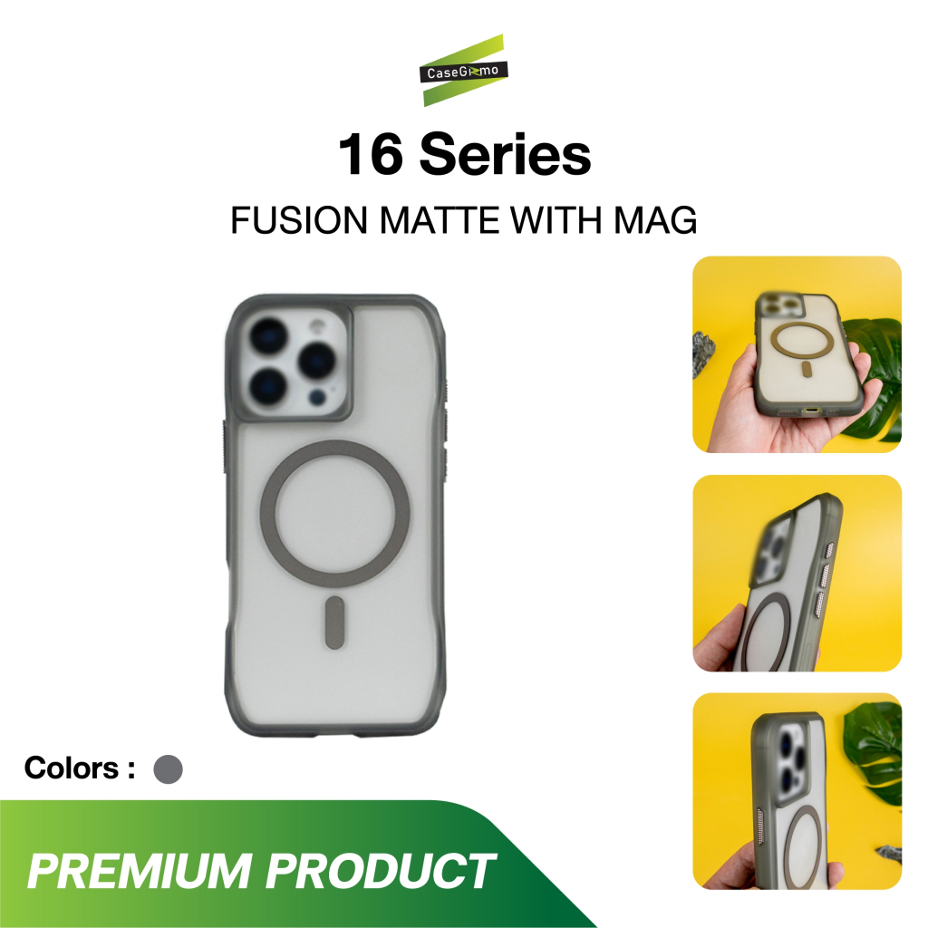 Gizmo รุ่น 16PM เคสกันกระแทก เคสสัมผัสแมท เคสชาร์จได้ ขอบสีดำ เคส Fusion Matte Mag Case