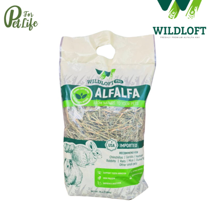 Wildloft (ไวล์ดล็อฟ) PRO Premium Natural Alfalfa ร่อนฝุ่น หญ้าอัลฟาฟ่าร่อนฝุ่น สำหรับกระต่าย และสัตว์เลี้ยงฟันแทะ 1 kg.