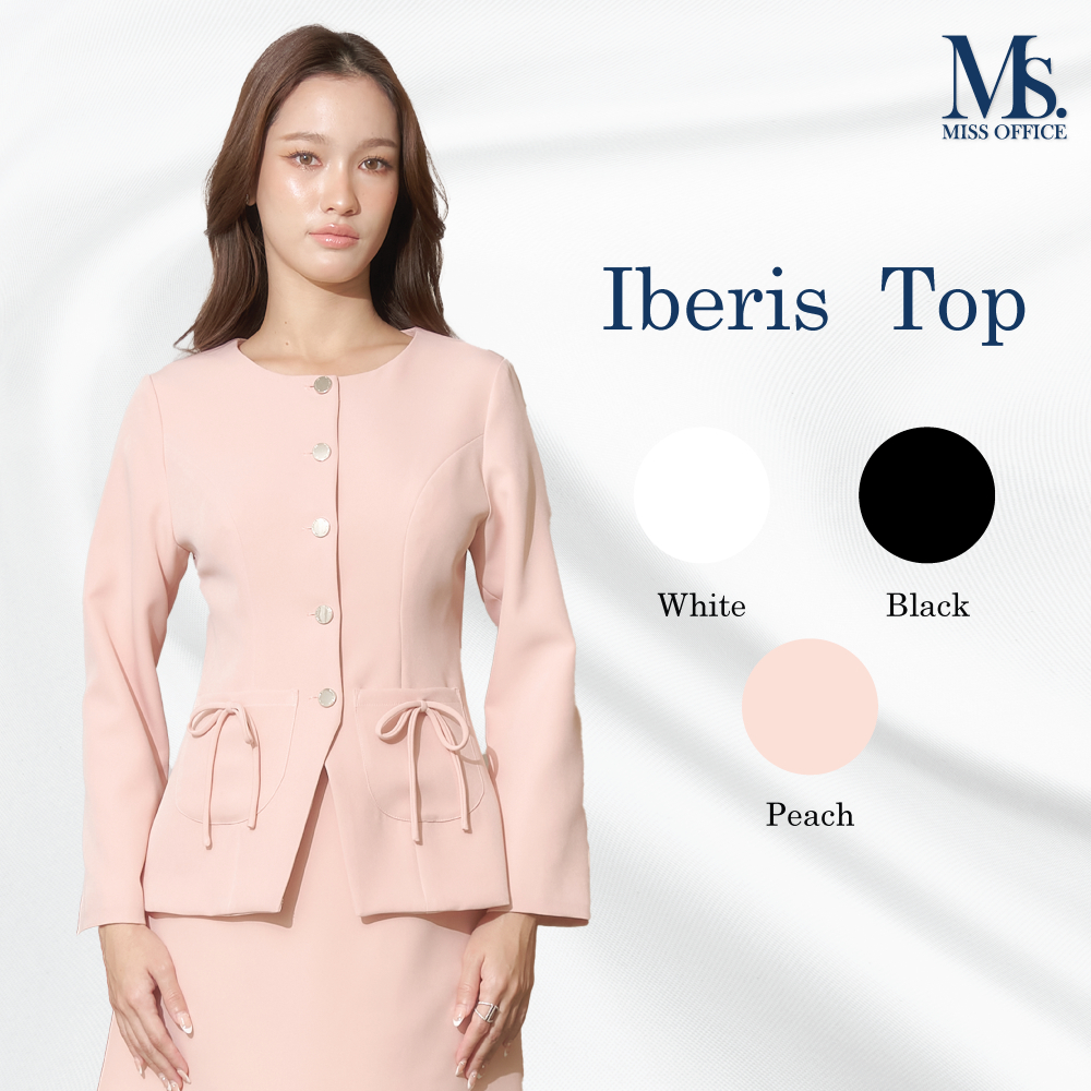 Miss office เสื้อคอกลมแต่งกระเป๋าโบว์ (Iberis Top) (MT-347)