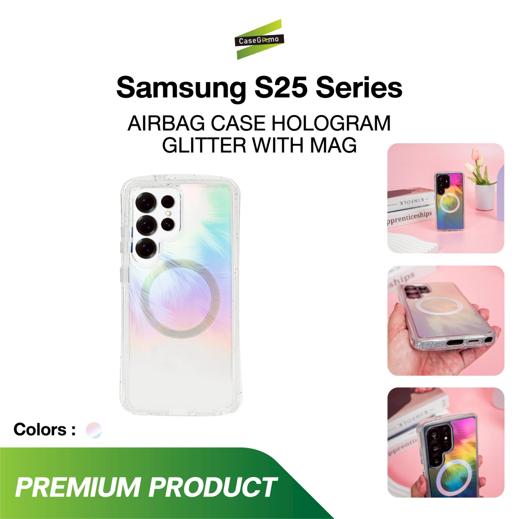 KAONO รุ่น S25 Ultra เคสโฮโลแกรม ยกขอบกากเพชร เคสกันกระแทก เคส Airbag Case Hologram Glitter Mag