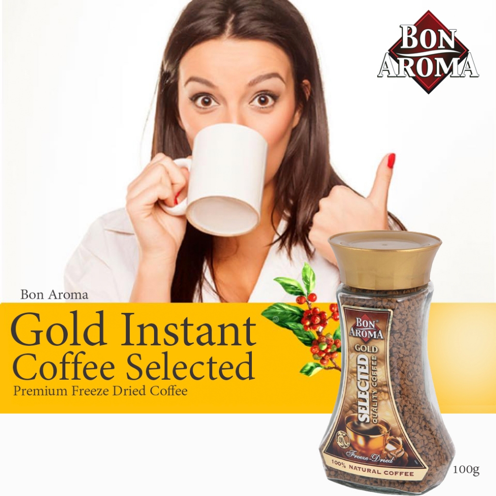 Bon Aroma Instant Coffee Powder Gold Selected Size บอน อโรมา กาแฟสำเร็จรูป สูตรโกลด์ 100g